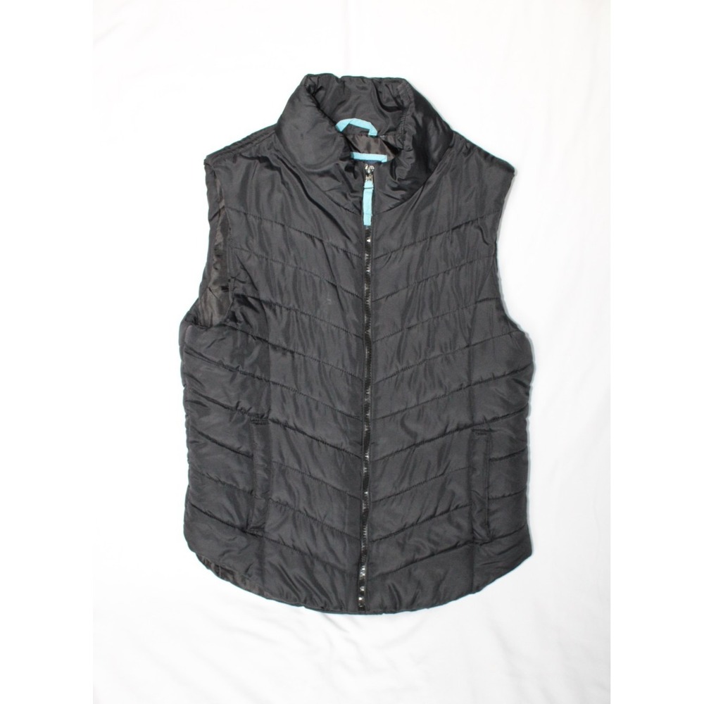 Aeropostale Women's Junior Black Full Zip Quilted Puffer Sleeveless Vest Large